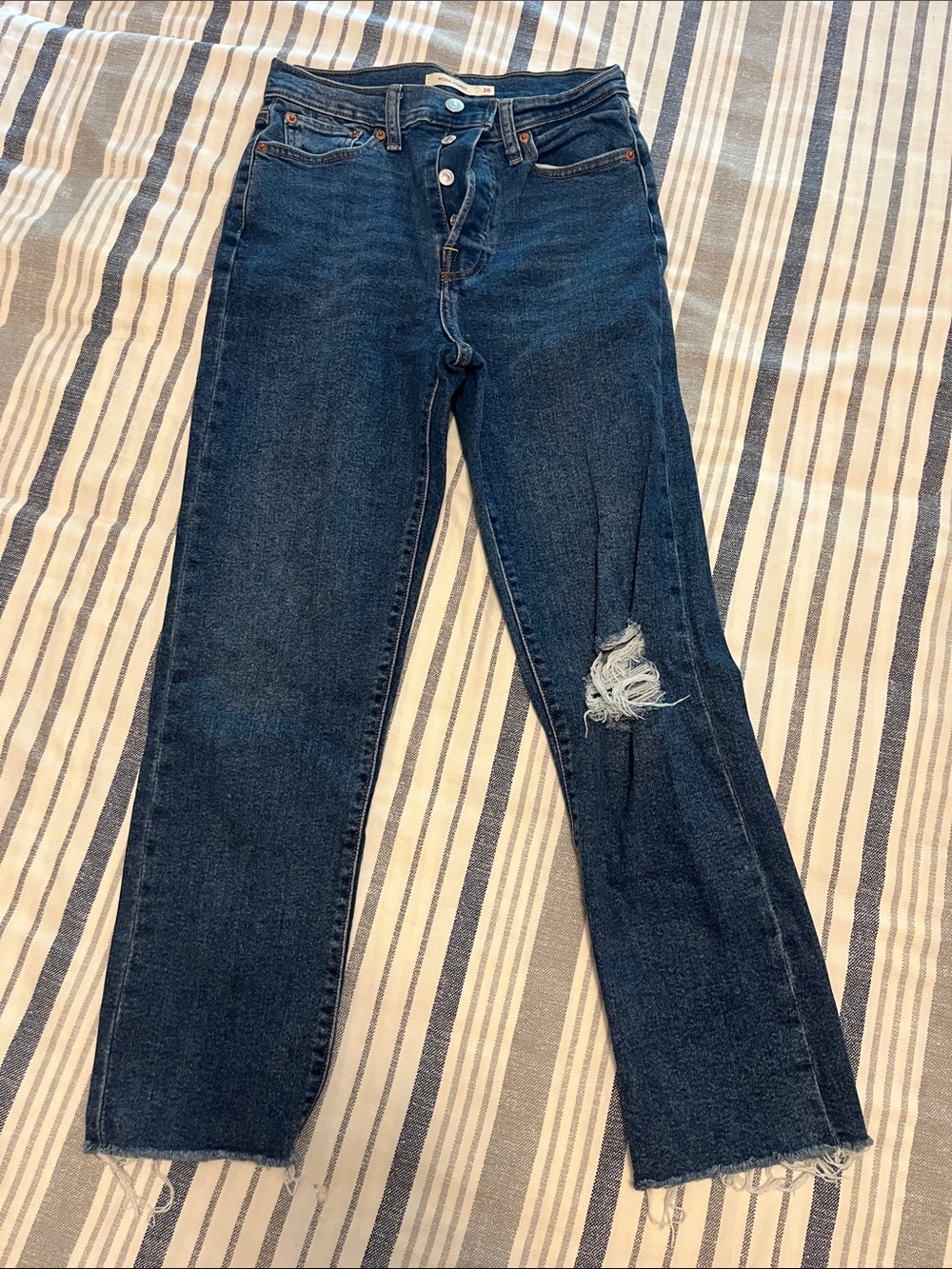 Levi's Dark Blue Straight Leg Jeans with Knee Distress